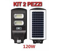 KIT 2 PEZZI LAMPIONE STRADALE LED 120 W PANNELLO SOLARE FOTOVOLTAICO