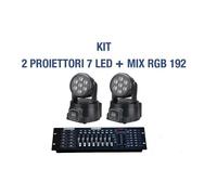 KIT 2 PROIETTORE LED RGB TESTA MOBILE ROTANTE EFFETTI PER DISCO 7 LED + MIXER