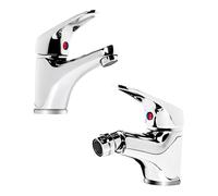 KIT 2 RUBINETTI BAGNO LAVABO BIDET MISCELATORI OTTONE CROMATO DESIGN MODERNO AFF