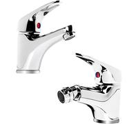 Kit 2 Rubinetti Bagno Lavabo E Bidet in Ottone Cromato, Coppia Miscelatori