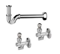 Kit 2 Rubinetti Sottolavabo a Snodo Cromato, 1 1/4", con Sifone a Esse, Filtro Smontabile, Montaggio Sotto Lavabo, Set Completo con Guarnizioni e Rosone