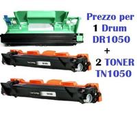 KIT 2 TONER PER BROTHER TN1050+ 1 DRM DR-1050 PER HL-1110 HL-1112 DCP-1610W....