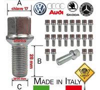 KIT 20 Bulloni Cerchi in Lega M14 x 1,5 x 28 Compatibile con Audi A3 A4 A5 A6 TT
