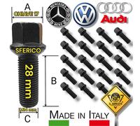 Kit 20 Bulloni Cerchi in Lega Neri M14 x 1,5 x 28 Compatibile con Audi A1 A3 A4