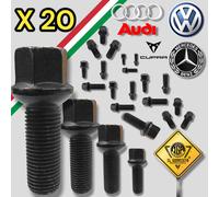 Kit 20 Bulloni Neri x Cerchi in Lega 14 x 1,5 x 28 Compatibile con Audi A5 A6 A7