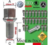 KIT 20 Bulloni Ruota M14 x 1,5 x 28 Compatibile con Volkswagen Golf 3 4 5 6 7 8