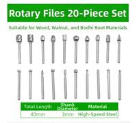 Kit 20 Lime Rotative per Intaglio e Levigatura(20 pcs pack) | 20 assortiti, acciaio HSS , per plastica metalli morbidi, per fai da te