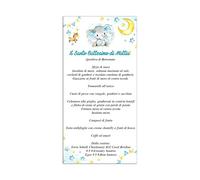 KIT 20 Menù battesimo compleanno PERSONALIZZATO - elefantino & luna - tutti i colori disponibili (15x30)