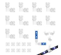 Kit 20 Pezzi Connettore Striscia LED 4 Pin, 10 Connettore LED a Forma di L e 10 Connettori Senza Fessure per Strisce RGB 10mm SMD 5050, Senza Saldatura per Angoli Giunzioni Curvature, Non Impermeabili