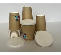 Kit 200 pezzi bicchiere con coperchio : 100 bicchieri Grandi carta avana 12oz ( 350 ml ) + 100 coperchi con foro per bere in cartoncino Coffee to go Cappuccino Cioccolata Calda Tisana Te