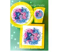 KIT 24 PIATTI BICCHIERI stitch e angel blu ros personalizzati Festa Party Tavola