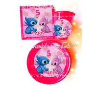 KIT 24 PIATTI BICCHIERI stitch e angel personalizzati Festa Party fidanzata