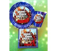 KIT 24 PIATTI GTA FIVE 5 GIOCO GAMES BICCHIERI personalizzati Festa Party Tavola