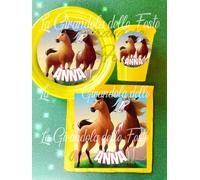 KIT 24 PIATTI SPIRIT CAVALLO SELVAGG BICCHIERI personalizzati Festa Party Tavola