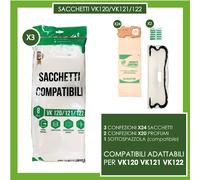 Kit 24 Sacchetti per Aspirapolvere Folletto VK 120 121 122 + 20 Profumi e Setola