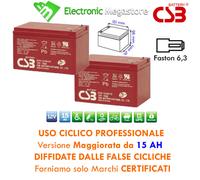 KIT 24V Batteria CICLICA al piombo 12V 15AH per mezzi a trazione bici carrello