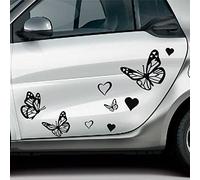 Kit 26 adesivi CUORE FARFALLE FIORI auto moto compatibile con PANDA 500 YPSILON SANDERO C3 PUMA YARIS PUNTO 208 AYGO SMART MINI Cod.1810 (070 NERO)