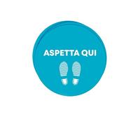 Kit 3 adesivi per pavimento per la sicurezza - Adesivi ASPETTA QUI per la segnaletica da terra (Bollone con Orma Azzurra 40x40 cm)