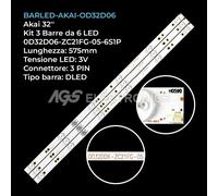 KIT 3 BARRE STRIP 6 LED TV AKAI 0D32D06-ZC21FG-05-6S1P, ZE32HD