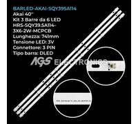 KIT 3 BARRE STRIP 6 LED TV AKAI HRS-SQY39.5A114-3X6-2W-MCPCB QT40X03