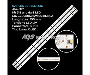 KIT 3 BARRE STRIP 6 LED TV ARIELLI MG-32D2806V2C3B59018M-YY LED32DN6T20958