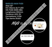 (NEW) KIT 3 BARRE STRIP 7 LED TV AKAI MS-T430-3030-08A AKTV4329M NUOVE