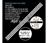 KIT 3 BARRE STRIP 8 LED TV AKAI MS-L2665-A-V1 MS-L2665-B-V1