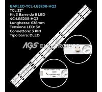 KIT 3 BARRE STRIP 8 LED TV TCL 4C-LB3208-HQ3 L32F1600E
