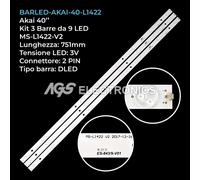 KIT 3 BARRE STRIP 9 LED TV AKAI MS-L1422-V2