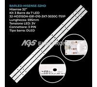 KIT 3 BARRE STRIP LED TV HISENSE LED32220 , LED32K188, 32-HD315DH-E81-010-3X7-3