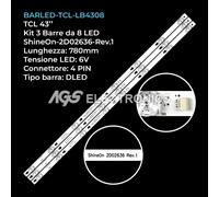 KIT 3 BARRE STRIP LED TV TCL YHA-4C-LB4308-YH05J 43D2900 43DP608 U43P6046