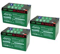KIT 3 BATTERIE AL PIOMBO RICARICABILE 12V 36V 14AH CICLICA BATTERIA USO CICLICO PER BICI BICICLETTE ELETTRICHE MONOPATTINI QUAD ELETTRICI TRAZIONE ELETTRICA CONNETTORI 6,3mm DEEP CYCLE 6-DZM-14 6DZM14
