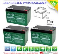 KIT 3 BATTERIE AL PIOMBO RICARICABILE PER USO CICLICO 12V 12 Ah AGM FASTON 6.3mm