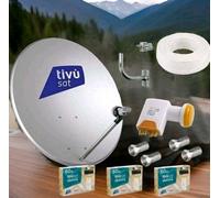 KIT 3 DECODER HD TIVÙSAT SATELLITARE PARABOLA 80CM LNB 4 USCITE STAFFA 100 MT