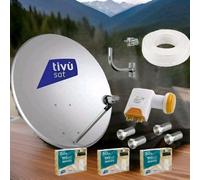 KIT 3 DECODER HD TIVÙSAT SATELLITARE PARABOLA 80CM LNB 4 USCITE STAFFA 100 MT
