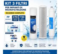 Kit 3 Filtri Depuratore Acqua PP Sedimenti CTO T33 per Microfiltrazione 10"