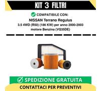 Kit 3 Filtri Risparmio per NISSAN Terrano Regulus 3.5 4WD (R50) 186 kw Benzin...