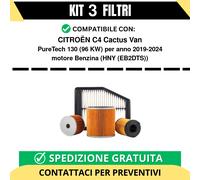 Kit 3 Filtri Tagliando per CITROËN C4 Cactus Van PureTech 130 96 kw Benzina 2...