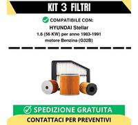 Kit 3 Filtri Tagliando per HYUNDAI Stellar 1.6 56 kw Benzina 1983-1991