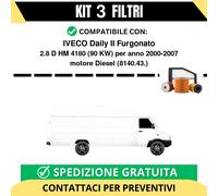 Kit 3 Filtri Tagliando per IVECO Daily II Furgonato 2.8 D HM 4180 90 kw Diese...