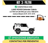 Kit 3 Filtri Tagliando per LAND ROVER Defender Cabrio 2.5 TD5 4x4 90 kw Diese...
