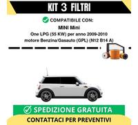 Kit 3 Filtri Tagliando per MINI Mini One LPG 55 kw Benzina/Gasauto (GPL) 2009...
