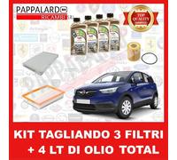 KIT 3 FILTRI TAGLIANDO per OPEL CROSSLAND X 1.2 BENZ + OLIO TOTAL QUARTZ 0W20