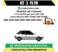 Kit 3 Filtri Tagliando per PEUGEOT 205 I Cabriolet 1.4 CJ 55 kw Benzina 1991-...