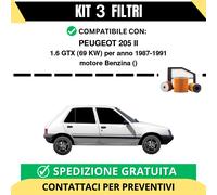 Kit 3 Filtri Tagliando per PEUGEOT 205 II 1.6 GTX 69 kw Benzina 1987-1991