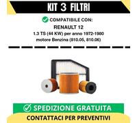 Kit 3 Filtri Tagliando per RENAULT 12 1.3 TS 44 kw Benzina 1972-1980