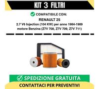 Kit 3 Filtri Tagliando per RENAULT 25 2.7 V6 Injection 104 kw Benzina 1984-1989