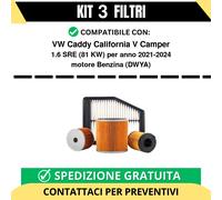 Kit 3 Filtri Tagliando per VW Caddy California V Camper 1.6 SRE 81 kw Benzina...