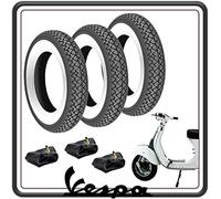 KIT 3 GOMME GOMMA COPERTONE COPERTONI PNEUMATICI CON FASCIA BORDO BIANCO COMPATIBILI PER PIAGGIO VESPA 50 SPECIAL - ET3-125 PRIMAVERA - VESPA PK 50-50 XL CON CAMERE D'ARIA.