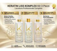 Kit 3 in 1 Capelli Lisci Keratin Liss Komplex Anticrespo Professionale alla Seta